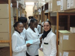 Students from Nelson Mandela Metropolitan University’s Pharmacy Technical Assistant Program visit Dora Nginza Hospital and observe how medicines are stored.  Credit: L. Mabuya, SIAPS.